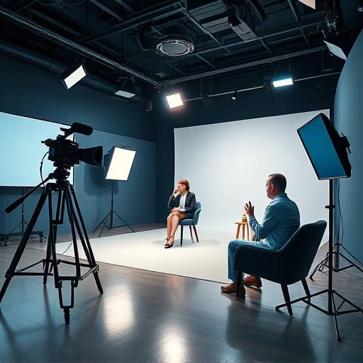 Et moderne interviewstudie med stjerner, klar til optagelse